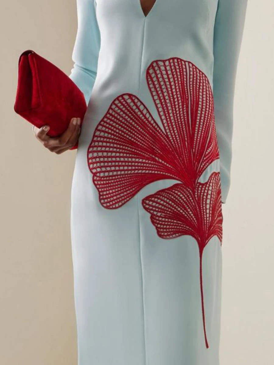 VGH High End Slim Embroidery Designer Dresses for Women O Neck Patchwork Cut Out Evening Floor Length Dress Female Fashion Style