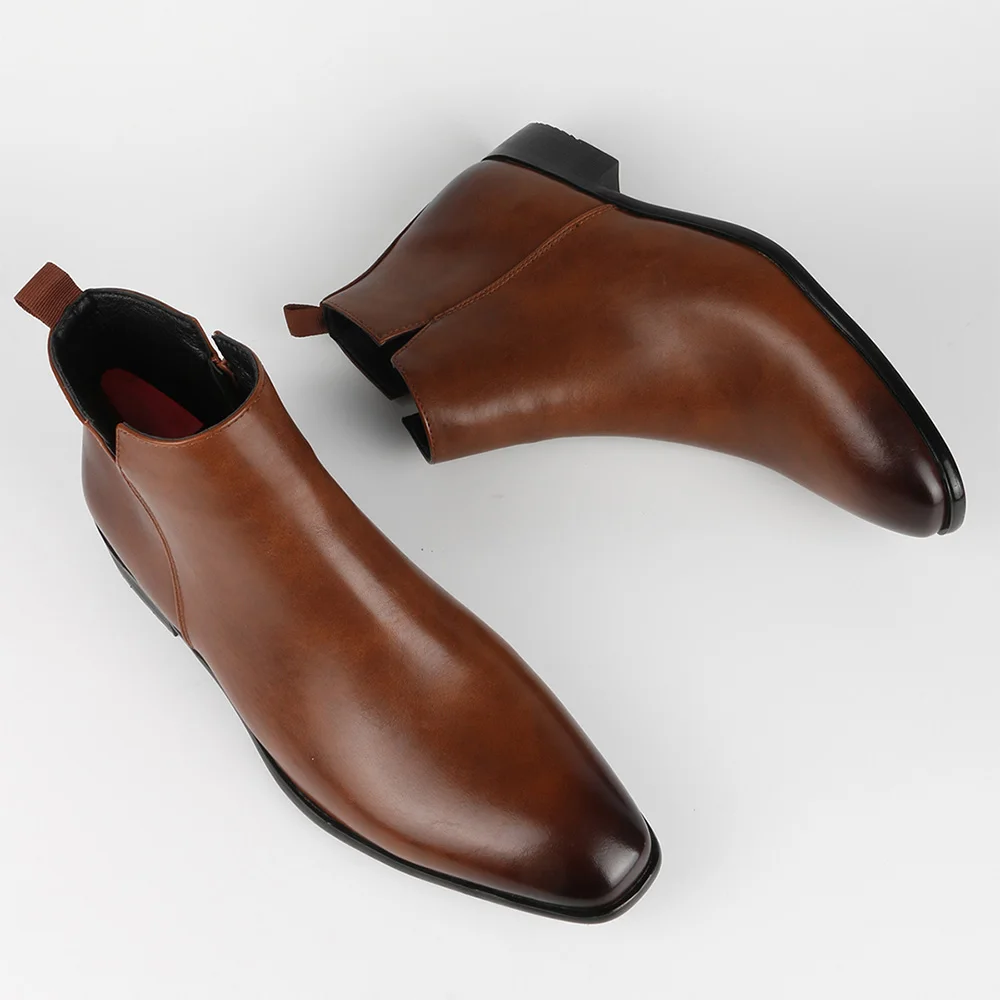 Men's Chelsea Boots - Non-Slip, Side Zipper, Comfortable, Square Toe. Ideal for Business and Work