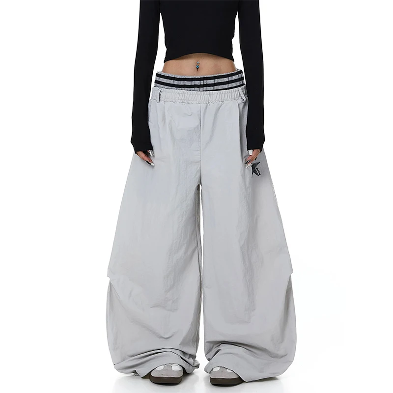 

American Retro Design Double Waist Knife Casual Pants Women Loose Slimming Wide Leg Long Pants Street Sle l Waist