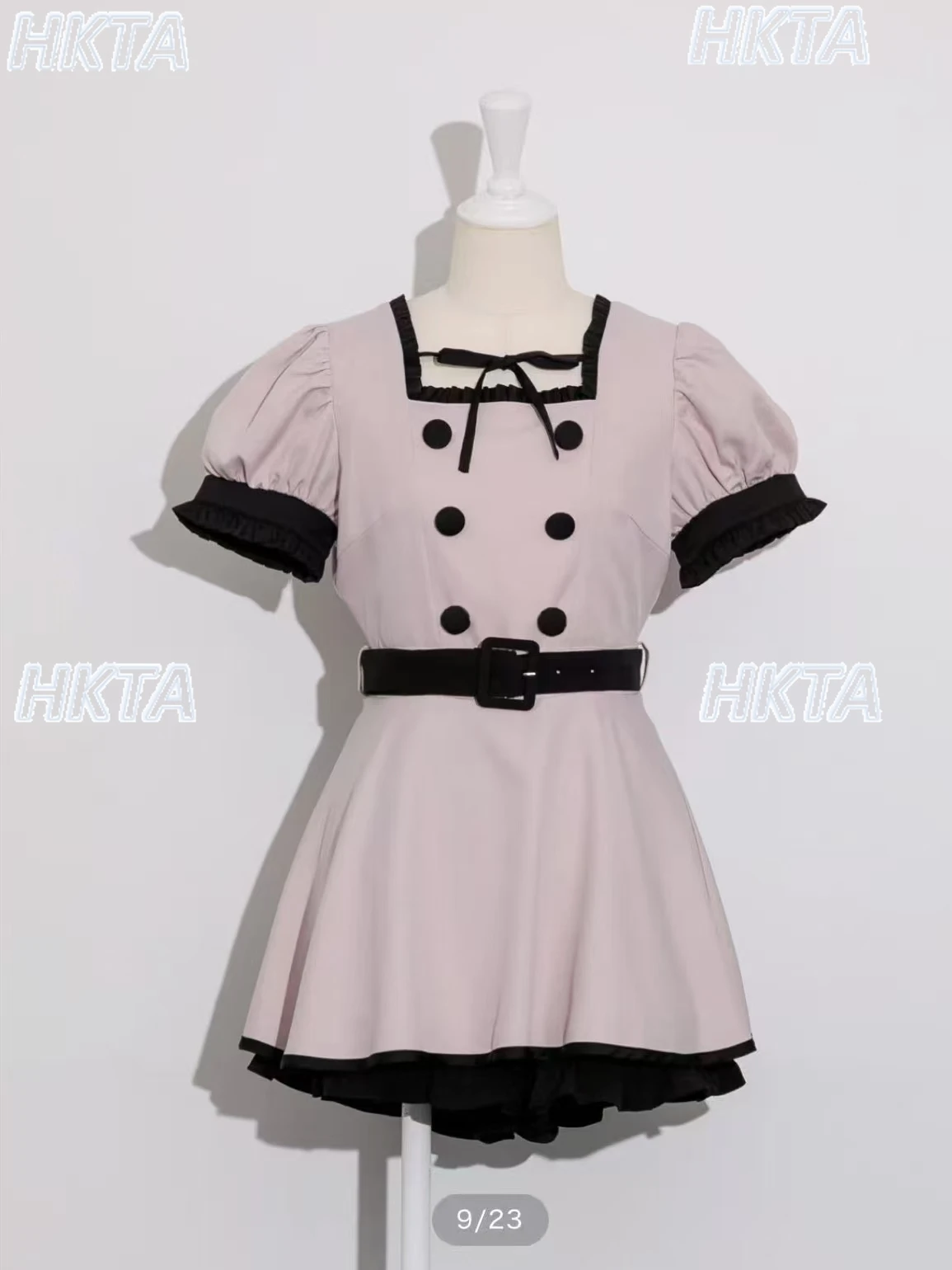 2025 New Japanese Style Lace-Up Buttoned Dress Shorts Set Turn-Down Collar Puff Short Sleeves 2-Piece Sets Women Casual Outfits