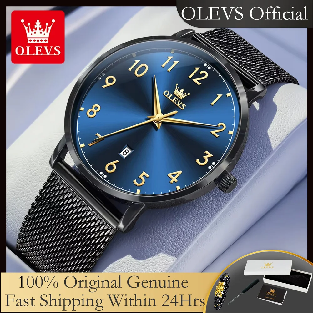 

OLEVS 5653 Кварцевые часы для мужчин с цифровым циферблатом, простой модный кожаный ремешок для часов/стальной ремешок, водонепроницаемые мужские наручные часы с автоматической датой