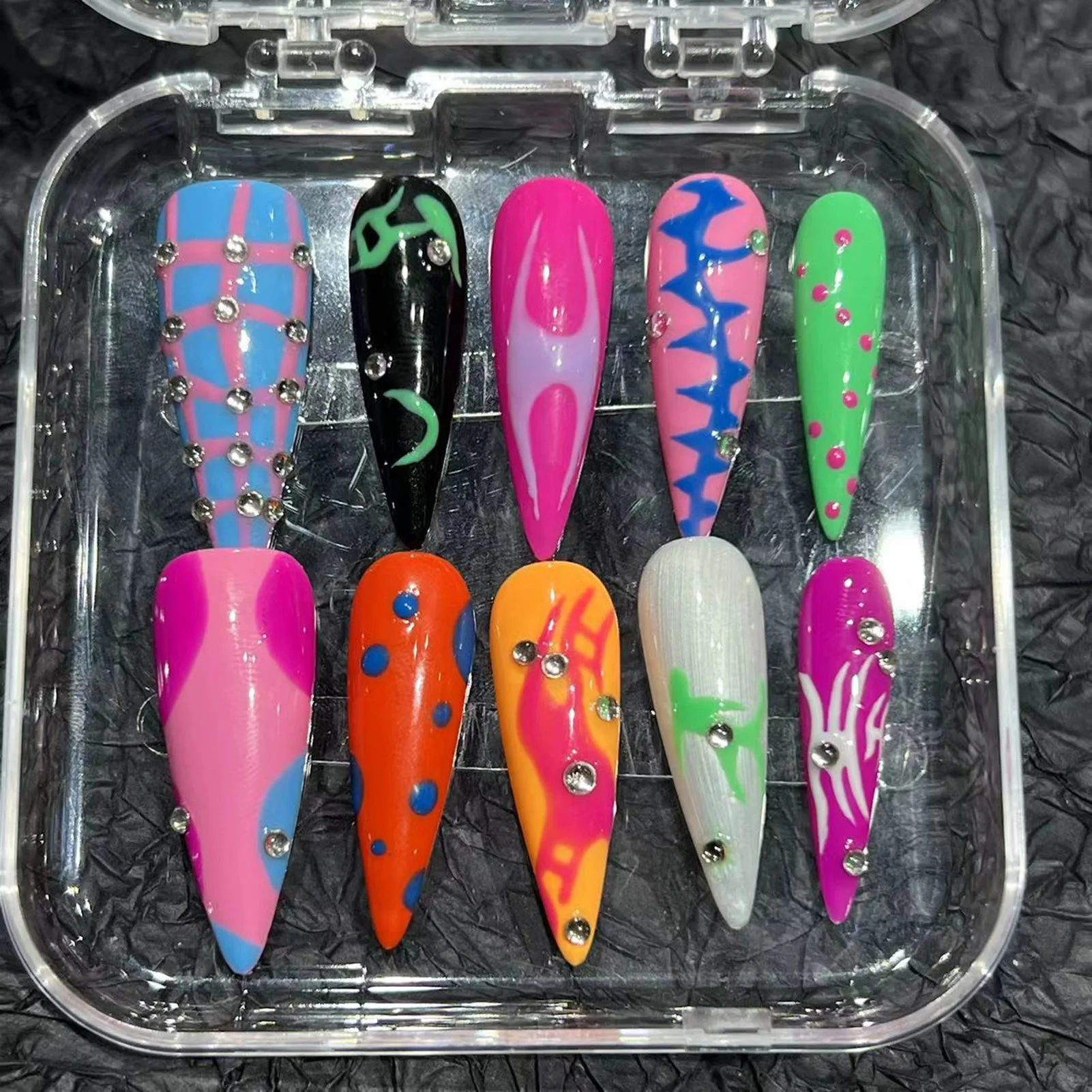 

10 шт., ручная роспись, длинные накладные ногти на шпильках, красочные искусственные накладные ногти для вечеринок, свадеб, дизайн ногтей «сделай сам»