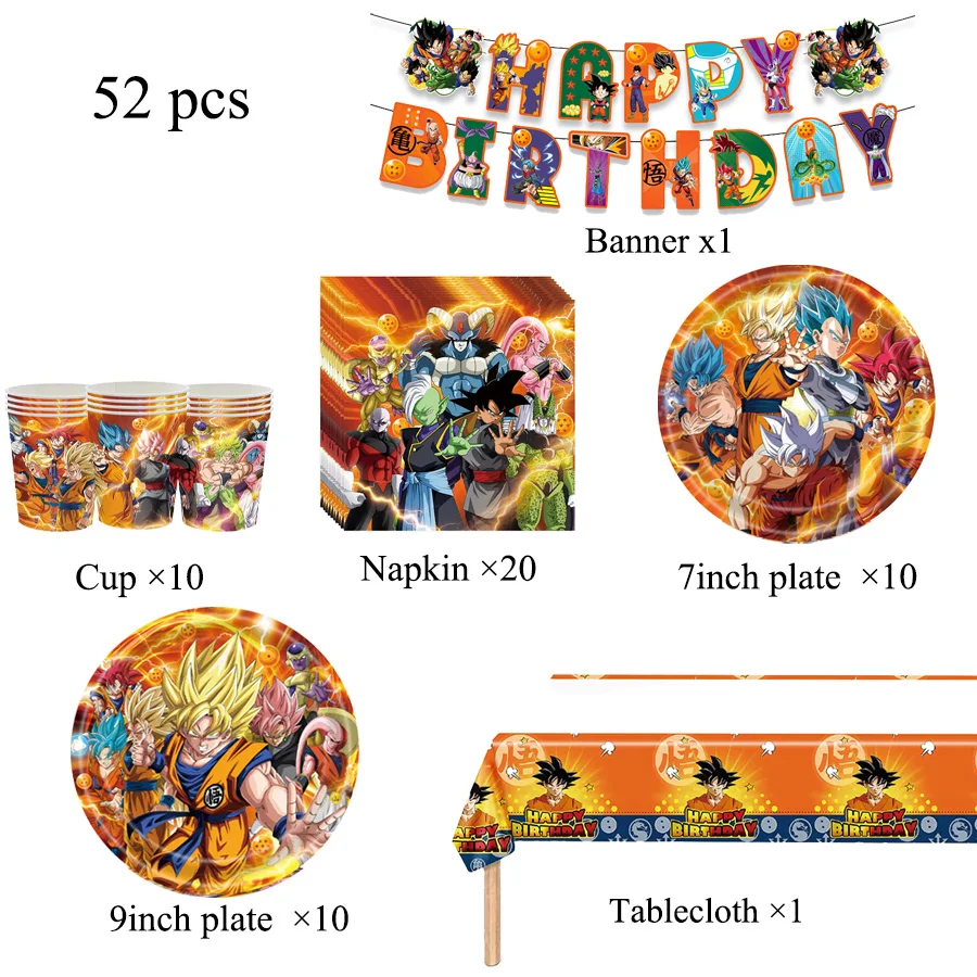 Goku Dragon Ball Party-Zubehör Geburtstagsdekoration Tischgeschirr Pappbecher Teller Servietten Tischdecke Luftballons Tortendekoration – Detail 30