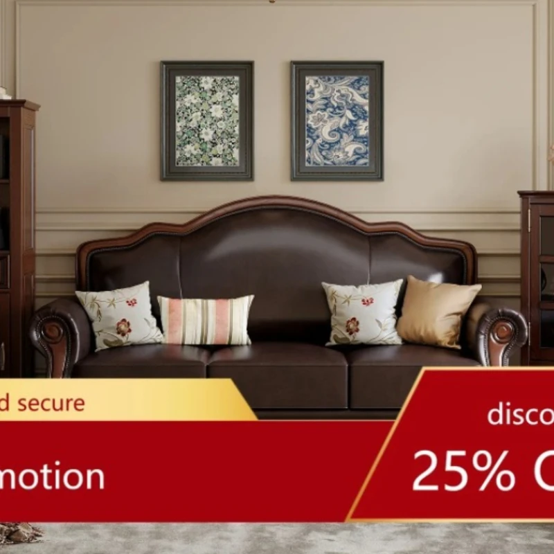 

Классический трехместный ретро-диван из массива дерева для дома и виллы, кожаный диван