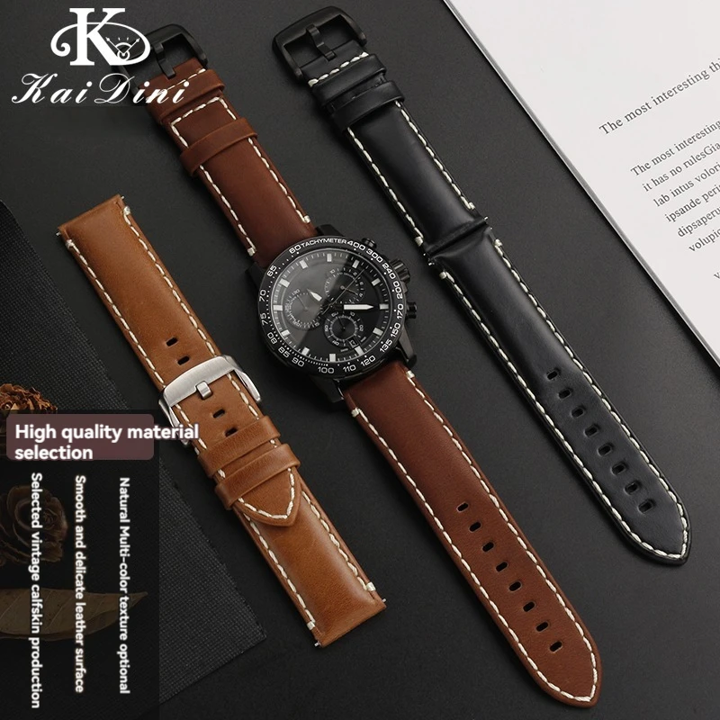 For Tissot 1853 Speed Dare Series Black Warrior Watch Strap T125617a Fossil Cowhide Calfskin Strap 22mm Quick Release Watchband