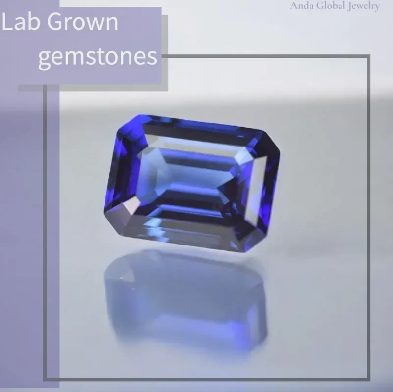 

L-Lab Grown Sapphire Royal Blue Color Emerald Cut Physical Composition Al₂O₃ Czochralski Method Gemstone Selectable Certificate