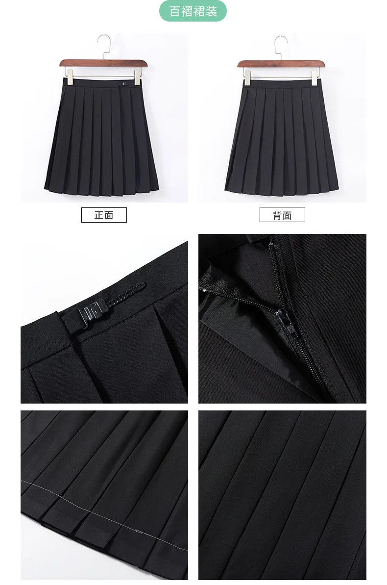 Schwarze JK-Uniform, japanischer Matrosenanzug, kurz-/langärmlig, Schuluniform-Set für Mädchen, Faltenrock, Anime-Cosplay-Kostüm, für alle Jahreszeiten – Detail 17