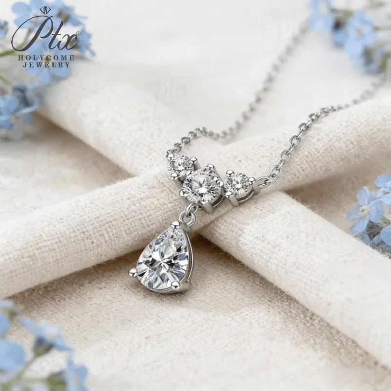Moissanit-Halskette, Birnenform, D-Farbe, VVS1-Reinheit, 925er Sterlingsilber, Jubiläumsgeschenk, Hochzeitsbankett, Alltagsschmuck für Damen – Detail 7