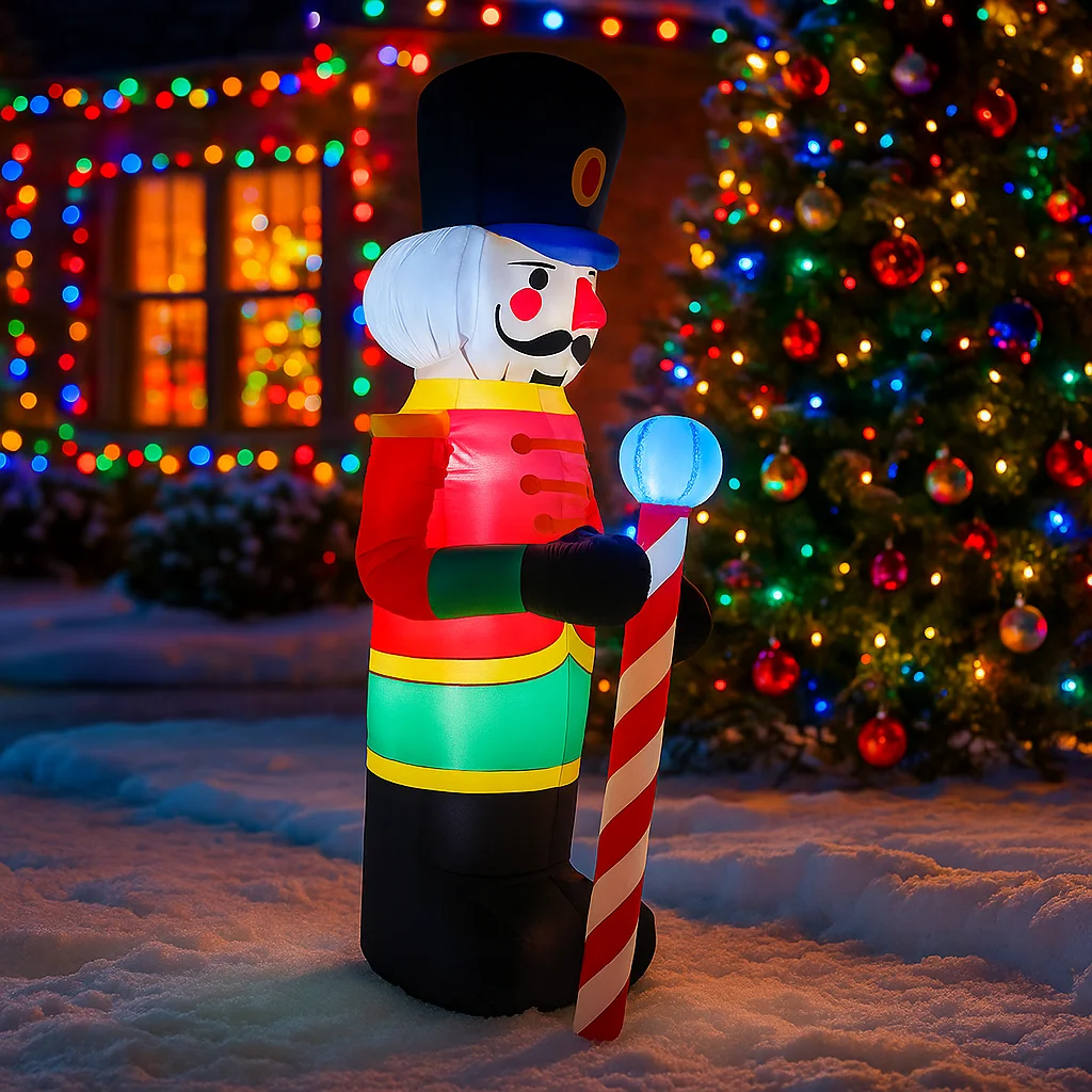 Cascanueces inflable de Navidad de 2,4 M/7,8 pies, soldado, bastón de caramelo, luces LED, decoraciones para el hogar, juguetes, patio, decoración de iluminación navideña
