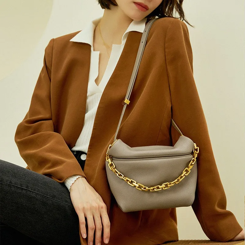 

Leather pleated cloud bag, new fashion chain dumpling bag, single shoulder crossbody bag