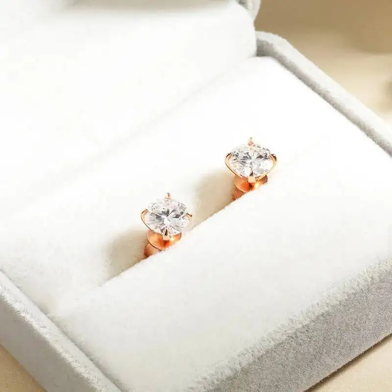 JoiasHome Pure 925 Silver Rose Gold 0.2-3CT Moissanite Stud Earrings Women Sparkling Wedding Fine Jewelry