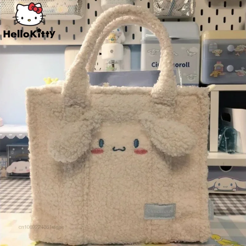 

Sanrio Plush Handbag Cute Kuromi Bag Lambswool Shoulder Bag Girl Heart Plush Handbag Fashion Kawaii Portable Shoulder Bag New