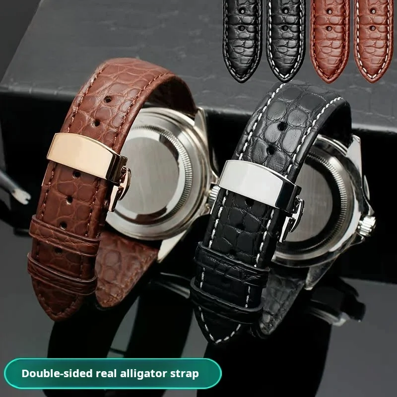 Two sided Crocodile Skin leather strap 19 20 22mm For Omega Maurice Lacroix Tissot Longines TAG heuer watch band men accessories