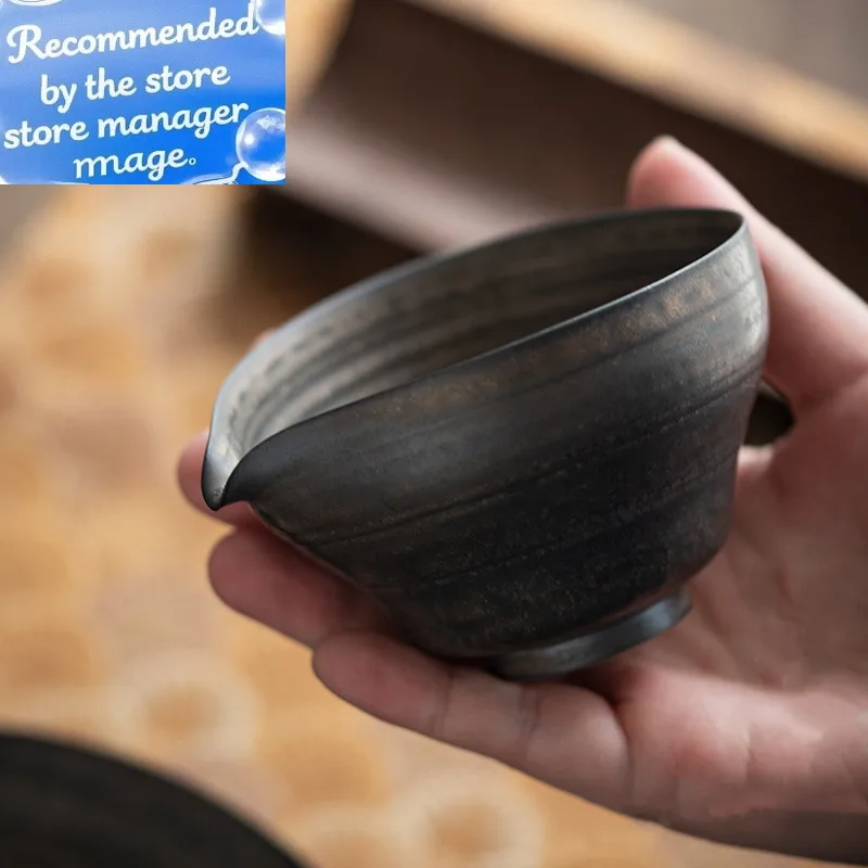 

140ML Retro Coarse Pottery Fair Cup Handmade Japanese Tea Dispenser Traditional Ceramic Tea Cup Portable Tea Set Accessories