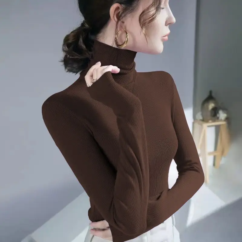 2023 Autumn/Winter New Thread High Neck Bottom Shirt Slim Fit Long Sleeve Office Lady Comfortable Popularity Women's Clothing