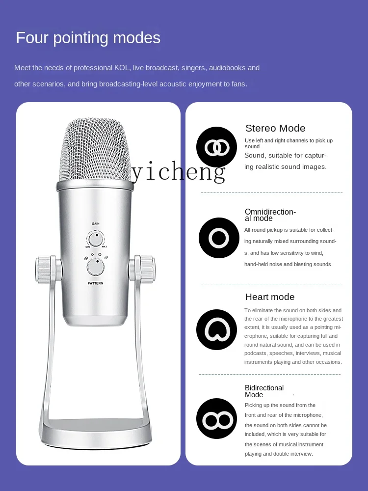 ZC Desktop Microphone USB Computer Cellphone Directional Live Broadcast Capacitor Professional Recording Microphone