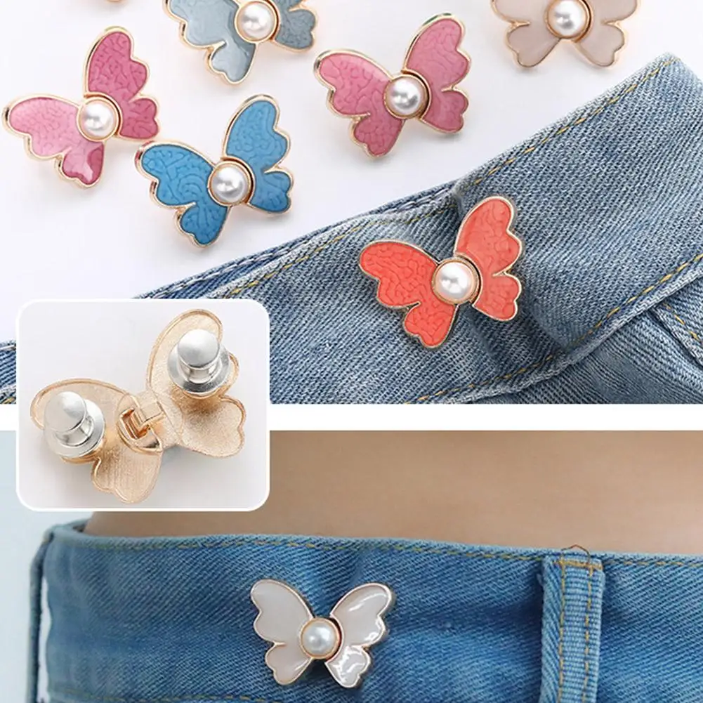 Reusable Metal Buttons Butterfly Snap Fastener Pants Pin Retractable Button Sewing-on Buckles for Jeans Perfect Fit Reduce V0H5