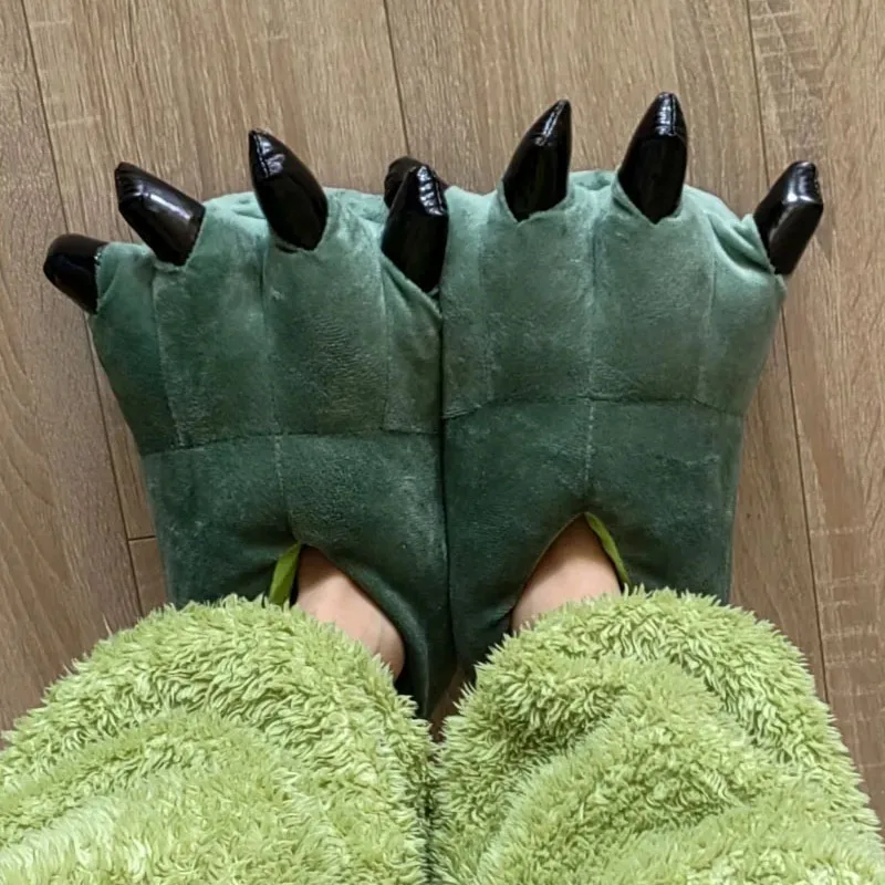 

Тапочки кигуруми с лапами животных, унисекс, милые тапочки с рисунком динозавра, тигрового когтя, мягкие плюшевые теплые домашние тапочки, обувь