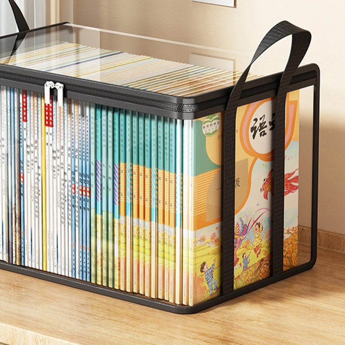 Foldable PVC Book Storage Box,Waterproof Large Capacity Book Organizer for Textbook&Documents, Portable Home School Storage Bag