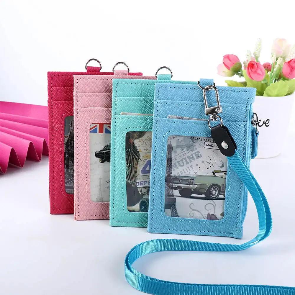 Women Office School Supplies Mini Wallet Student Neck Strap Badge Holder Coin Purse ID Card Holder with Lanyard Bus Cards Cover