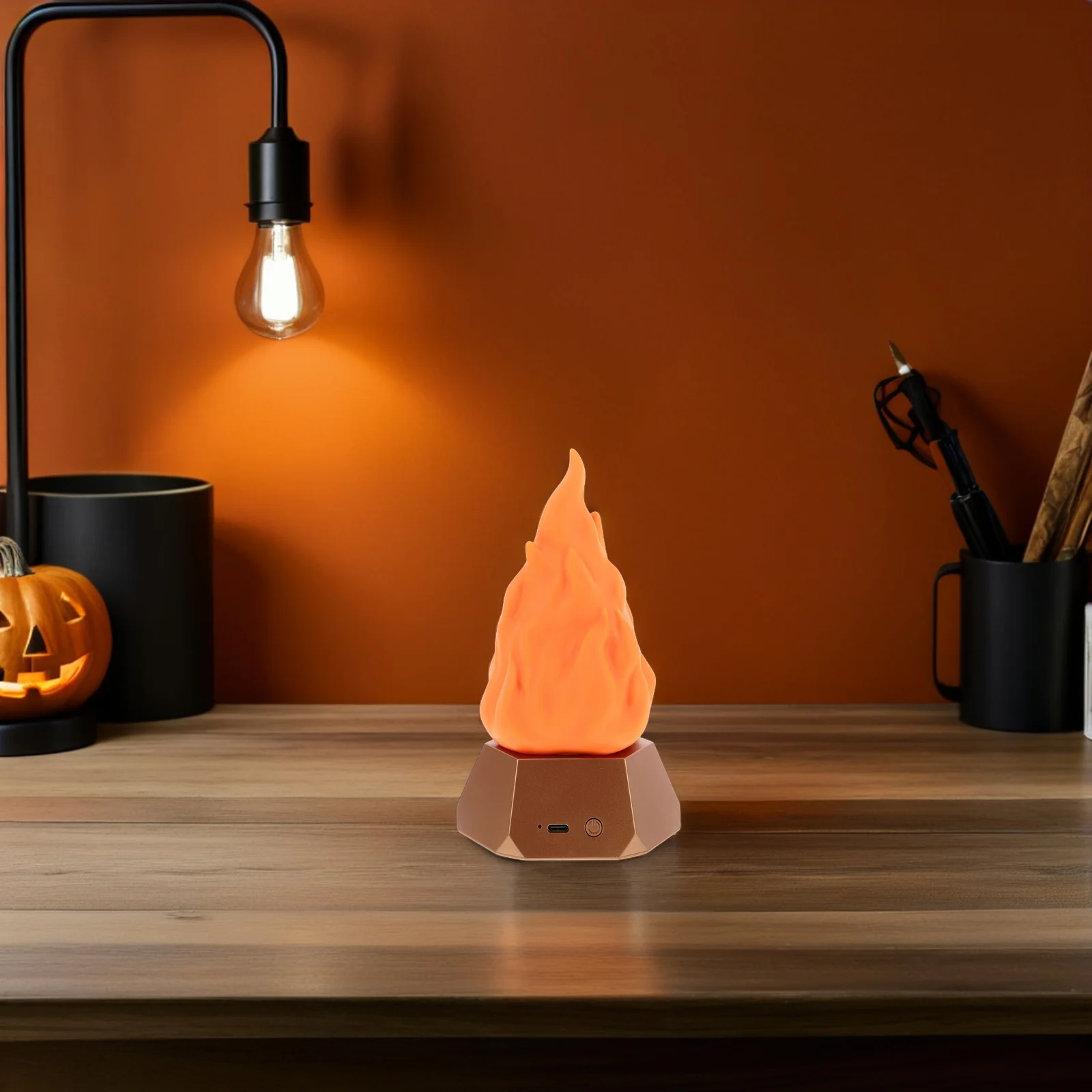 مصباح حريق مزيف 3 أوضاع LED عديمة اللهب USB قابلة لإعادة الشحن وامضة لهب ضوء خارجي داخلي لتزيين الهالوين