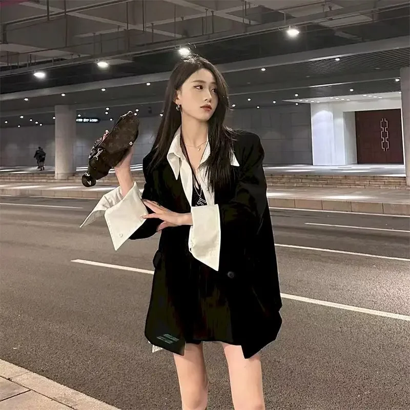 UNXX Set Women Autumn Spring Korean Style Suit Jacket + French Skirt Fashion Two-piece    High Street Blazer Sets