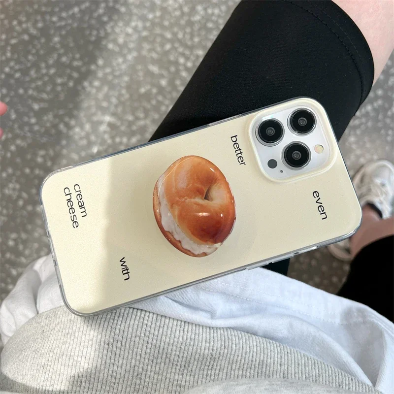 Korea Cute Simulation Bagel Griptok Phone Holder Stand Universal Phone Ring Food Grip Tok for IPhone Samsung Foldable Bracket