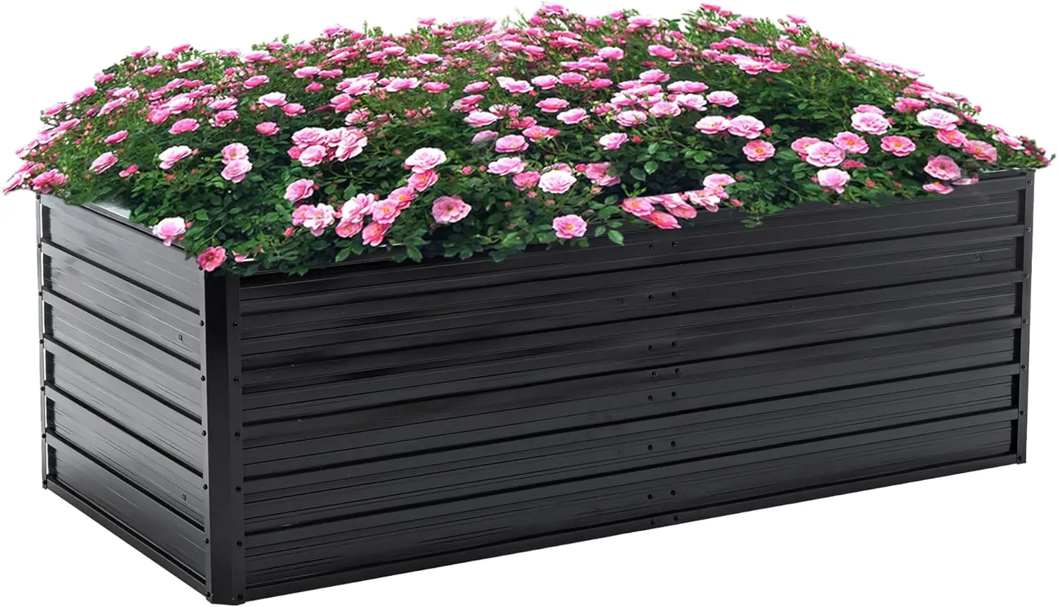 Outdoor Gardening Galvanized Steel Planter Box in Black - 6x3x2ft for Vegetables, Flowers, Herbs and Succulents