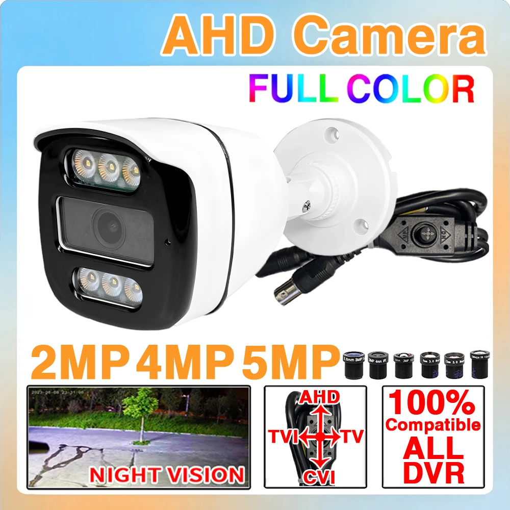 6LED High-Power Full Color CVBS/TVI/CVI AHD Camera 4in1 Luminous LED Outdoor Waterproof 1080P 4MP 5MP 4K Ultra HD With Bracket