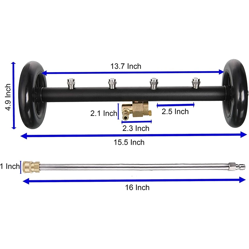 Dual-Function Undercarriage Cleaner With Swivel Wheel, Surface Cleaner For Pressure Washer, Underbody Car Wash Broom