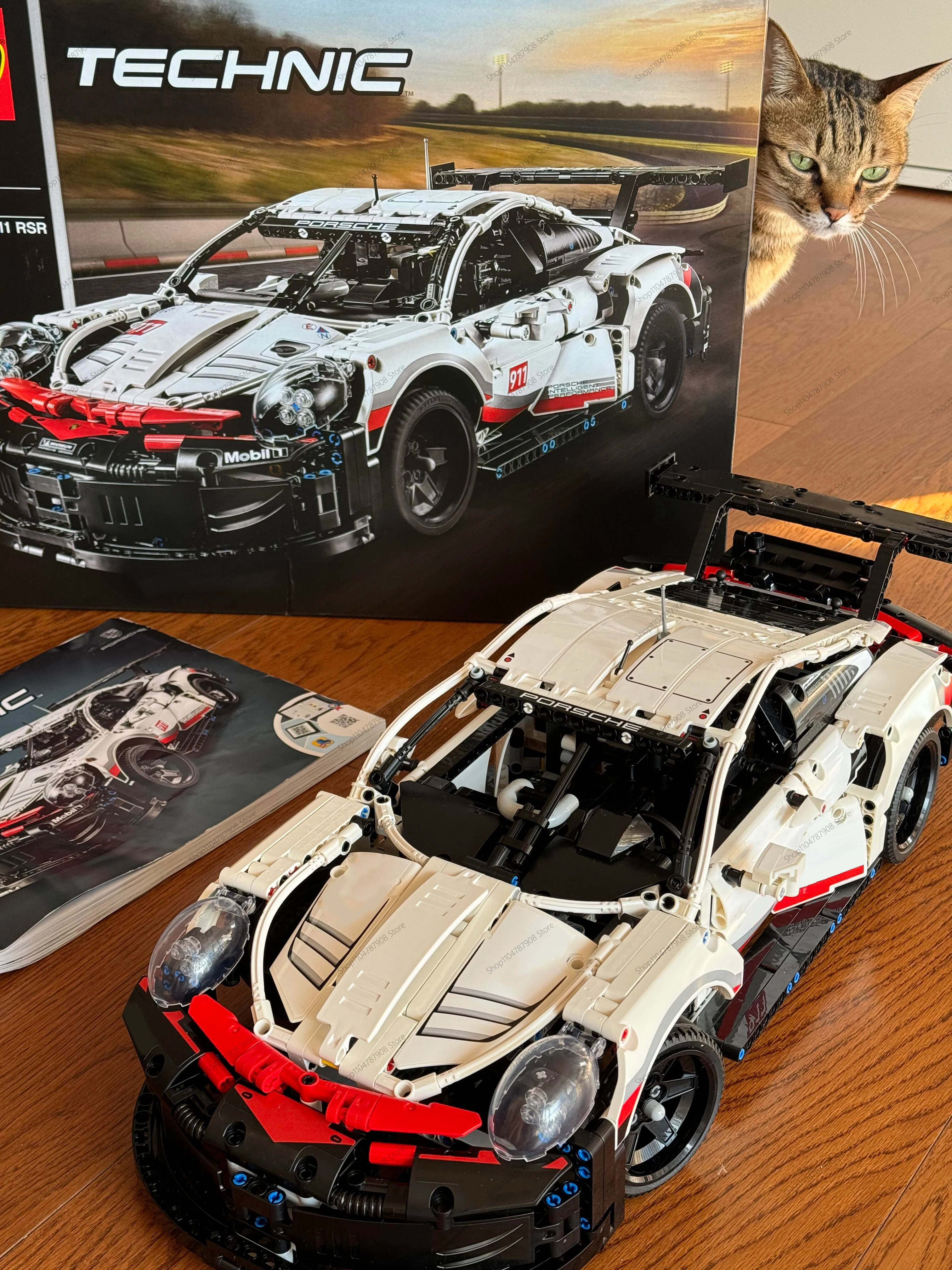 1580+Pcs 1:10 Assembled Building Blocks Compatible 42096 Electric Sports Car Model Remote Control with Lights DIY Birthday Gifts