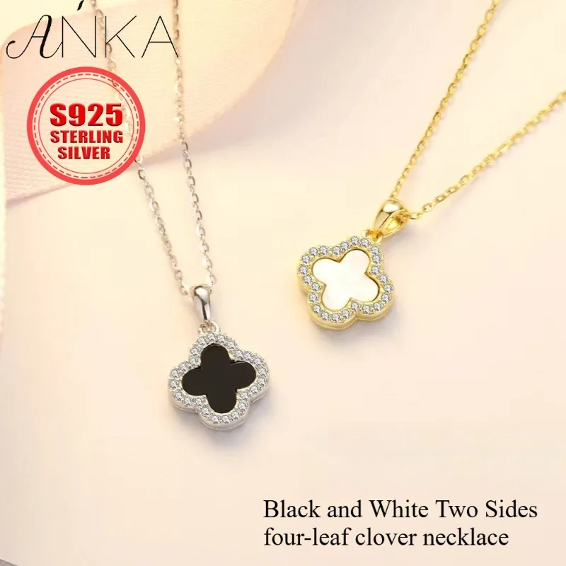 

S925 sterling silver necklace four-leaf clover necklace Double Sided Pendant Choker Adjustable Lightweight Collarbone Chain