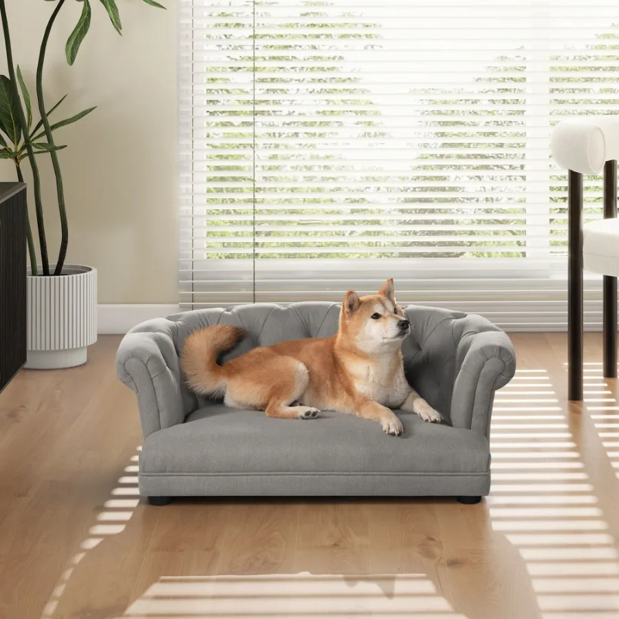 

Диван-кровать для собак Kiki 36.5 Chesterfield, средний размер, серый, устойчивый к пятнам, из высококачественного полиэстера