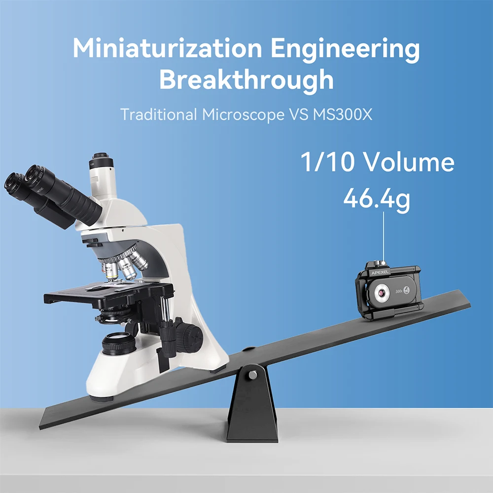 Lente de microscópio móvel APEXEL 300X com luz LED/UV para Android/iPhone - Mini microscópio digital de bolso, acessórios para smartphone