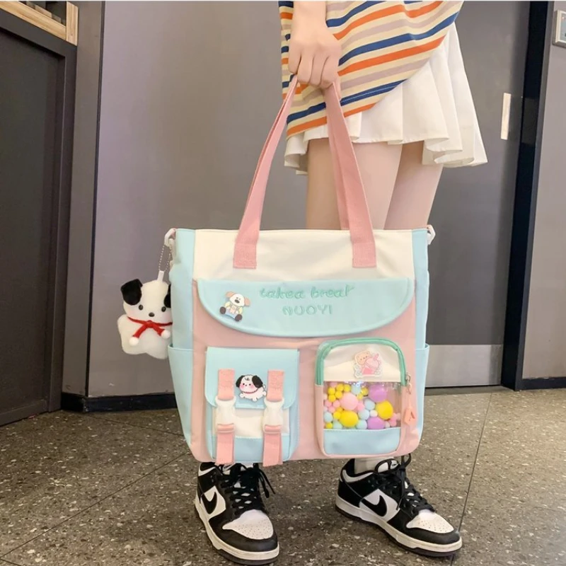 

High School Student Book Bag Transparent Bag With Hairballs Japanese Kawaii Itabag Women New Shoulder Bag Girls Crossbody Bag