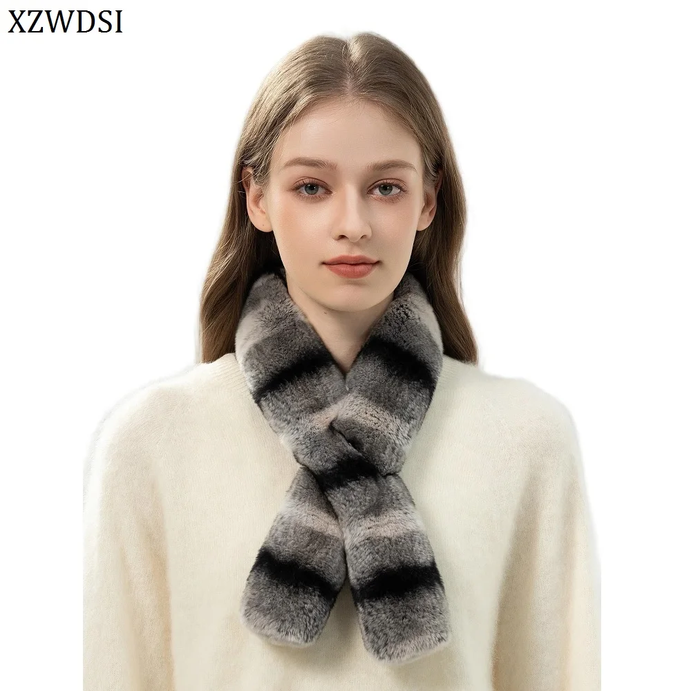 

Женские шарфы из натурального меха кролика рекс, окрашенные в шиншилла, зимние утеплители для шеи