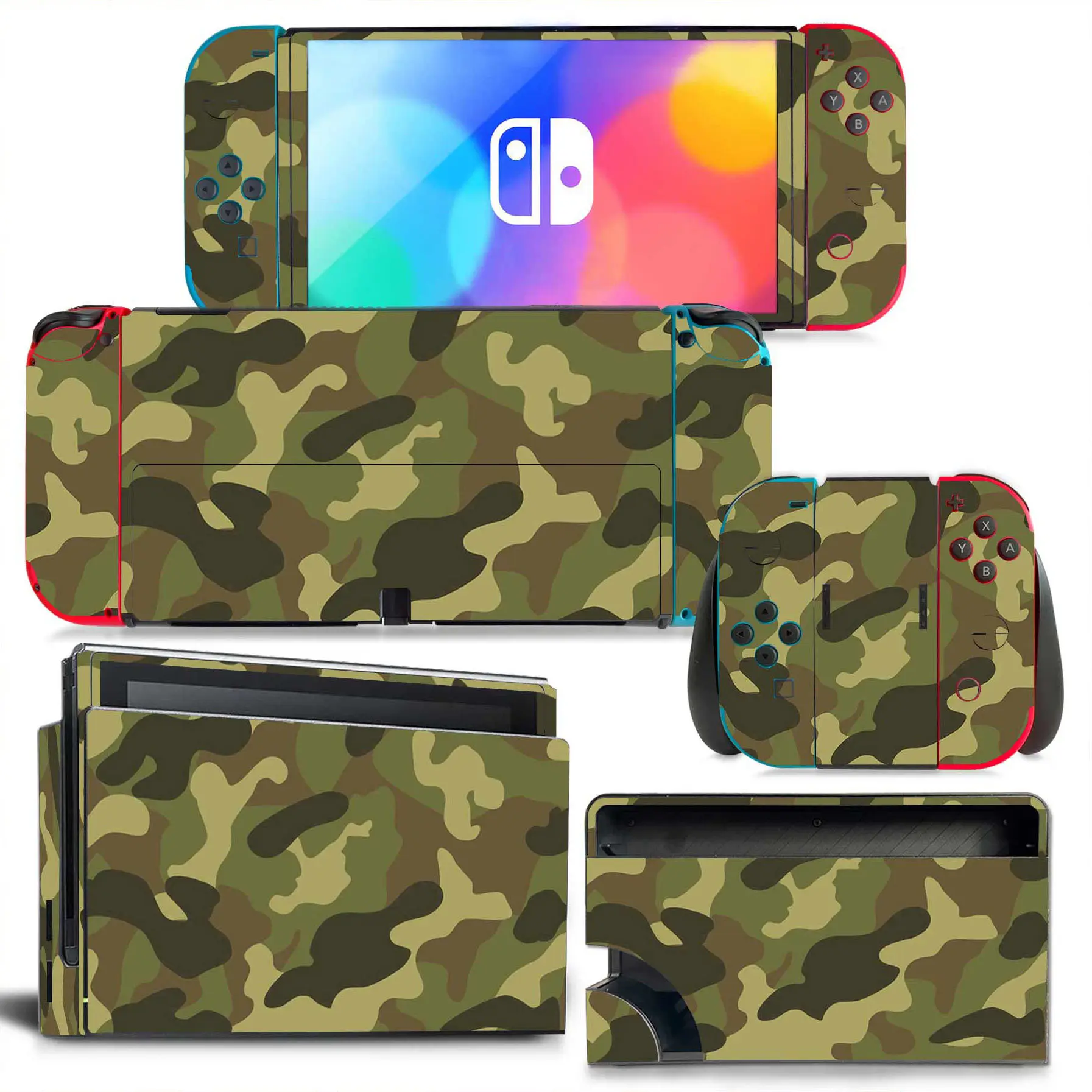 For Nintendo Switch OLED Camouflage Skin Sticker Durable Vinyl Decal Protective Wrap for Console and Joy-Con