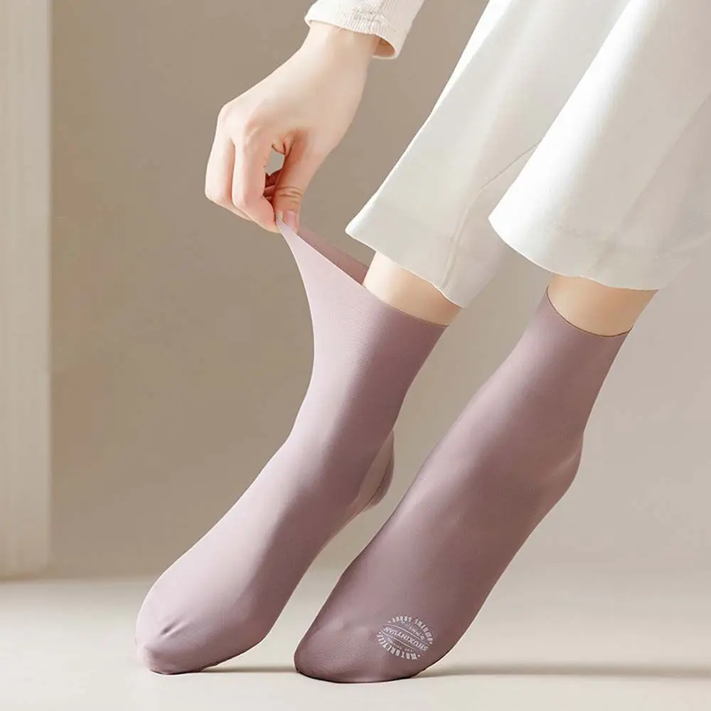 Thin Trendy Korean Seamless Solid Color Summer Women's Socks Hosiery Pile Socks Middle Tube Socks