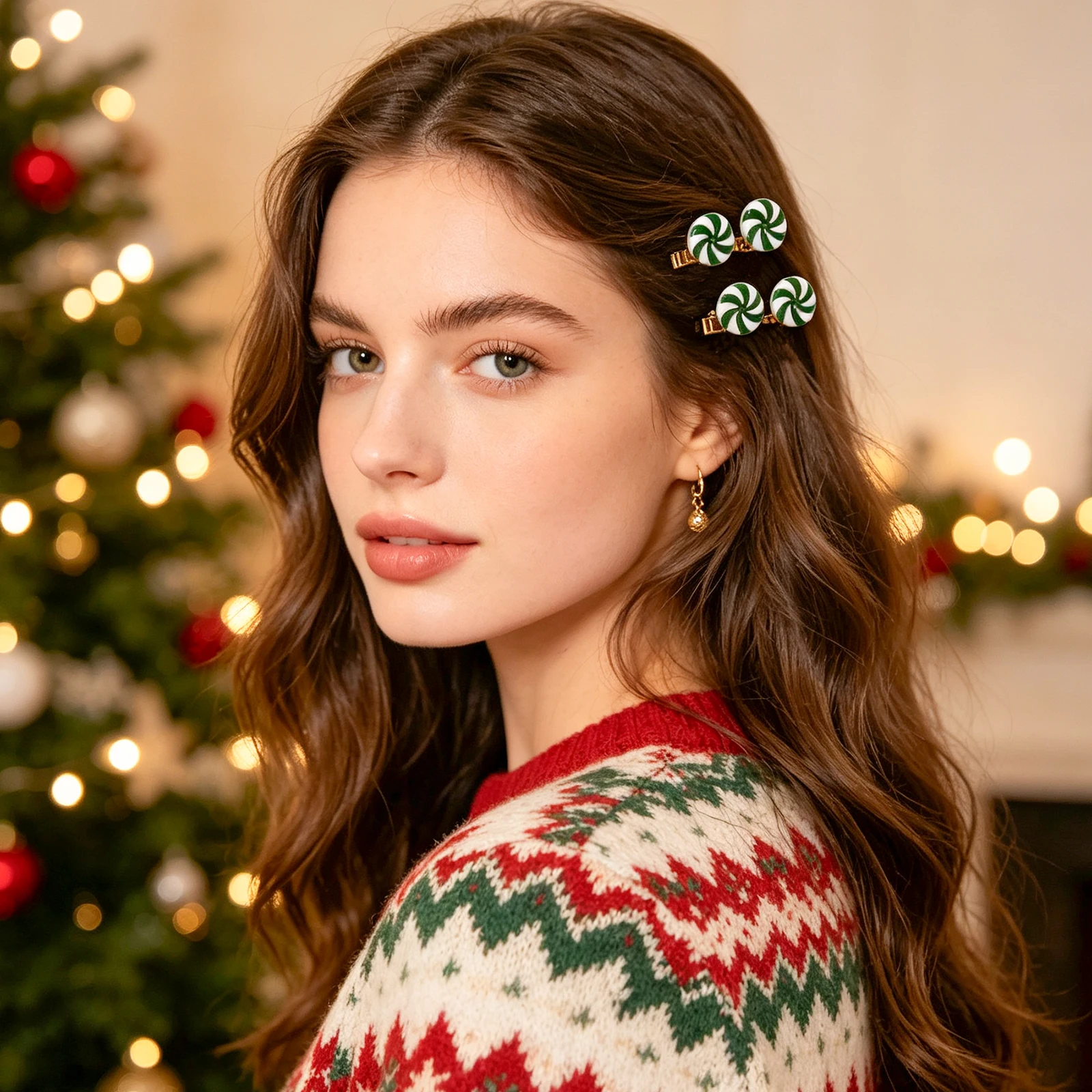 10/20 pieces, Christmas mint candy hair clips, Christmas party girls hair accessories, holiday headbands, and headwear gifts.
