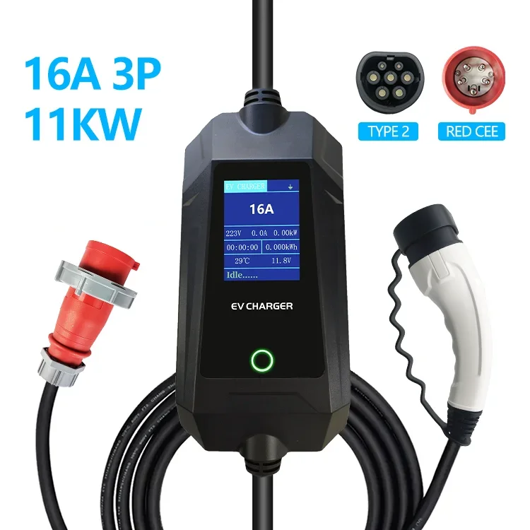 11KW 7kW 32A 16A Home EV Charger Level 2 GBT Type 2 Or Type 1 Plug Electric Vehicle Car Charging Station EV Portable Charger