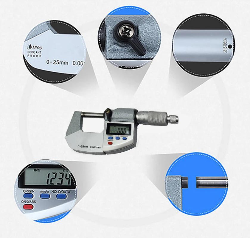 Micrómetro digital de alta calidad, 0-25-50-75-100mm, 0,001mm, IP65, resistente al agua, micrómetro exterior Digital, herramienta micrométrica electrónica