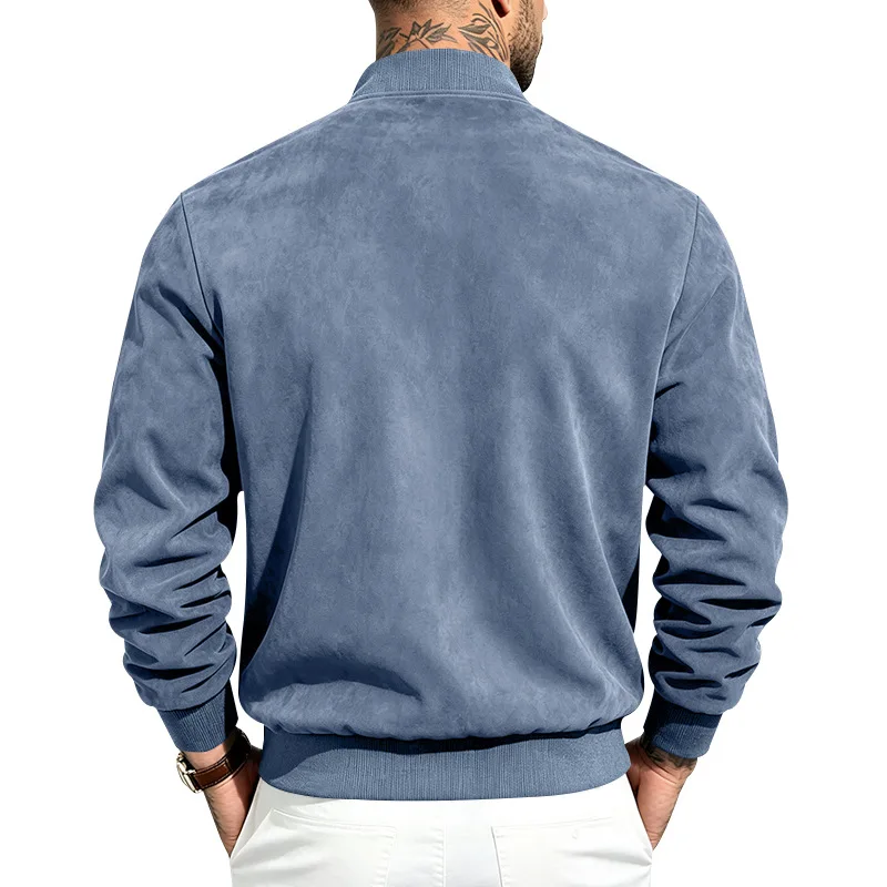 Herren Herbst- und Winter-Freizeitjacke in Übergröße aus Wildleder mit Reißverschluss und Stehkragen, Langarm – Detail 9