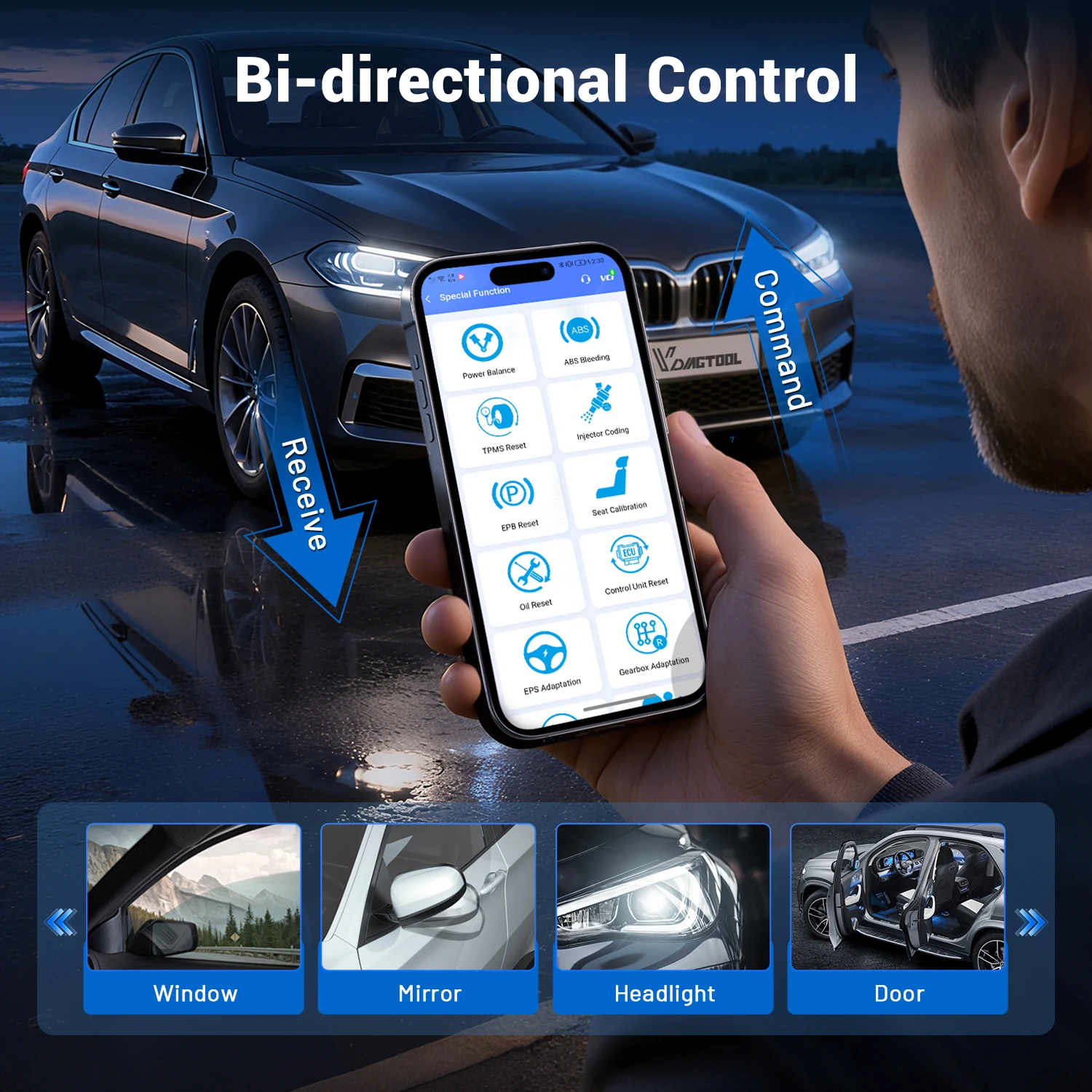 VDIAGTOOL Nowy D100 Kompleksowe Narzędzie Diagnostyczne Samochodowe OBD2 Skaner Kodów 15 Funkcji Resetowych J2534 FCA Active Test Długotrwałe Bezpłatne Aktualizacje