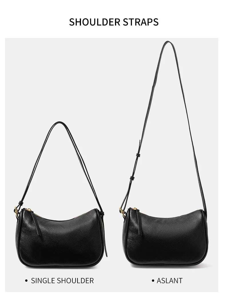 Schwarze Echtleder-Umhängetasche für Damen, Kleine Handytasche, Modisches Accessoire – Detail 5