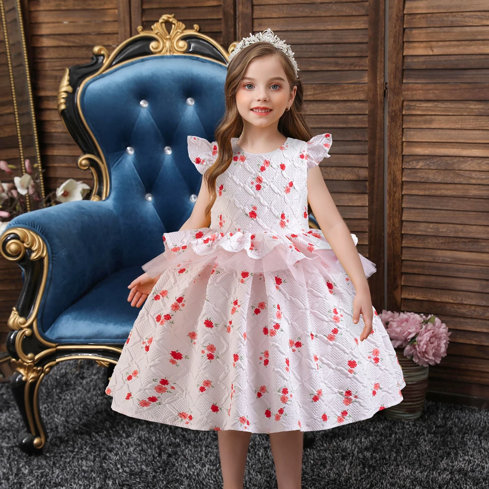 Sweet Printed Child Casual Dress Cute Floral Clothing Children's Birthday Party Wear For 2 To 10 Year Girl