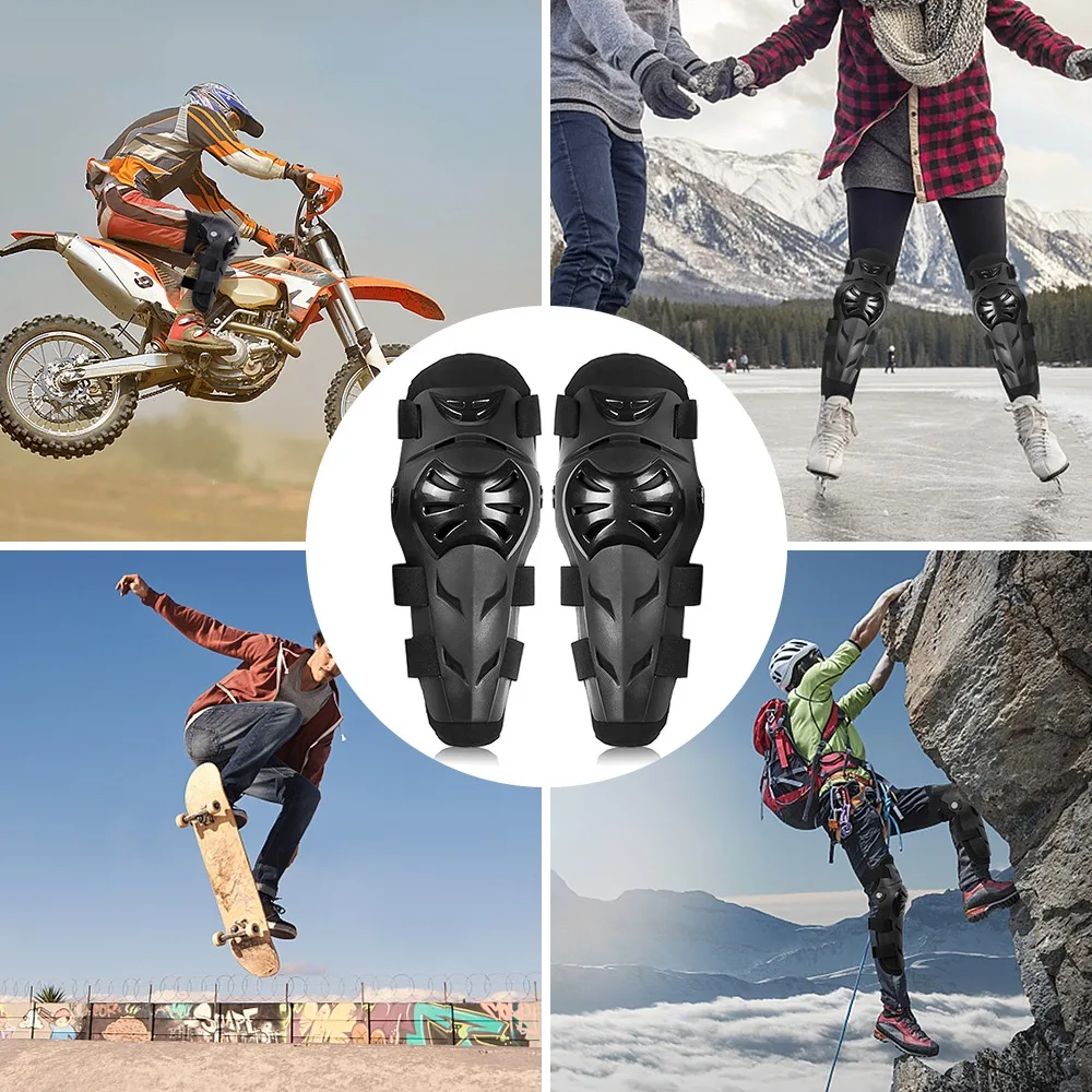 4pcs Adjustable Motorcycle Knee Pad Black EVA Foam Knee Shin Guard Breathable Liner PE Shell Protective Armor Set Skating