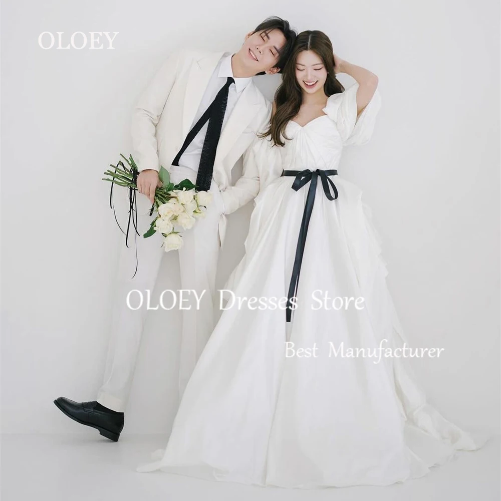 

OLOEY Elegant A Line Wedding Dress Korea Photoshoot Pure Ivory Bridal Gown Floor Length Sweetheart Party Dress Off Shoulder Robe