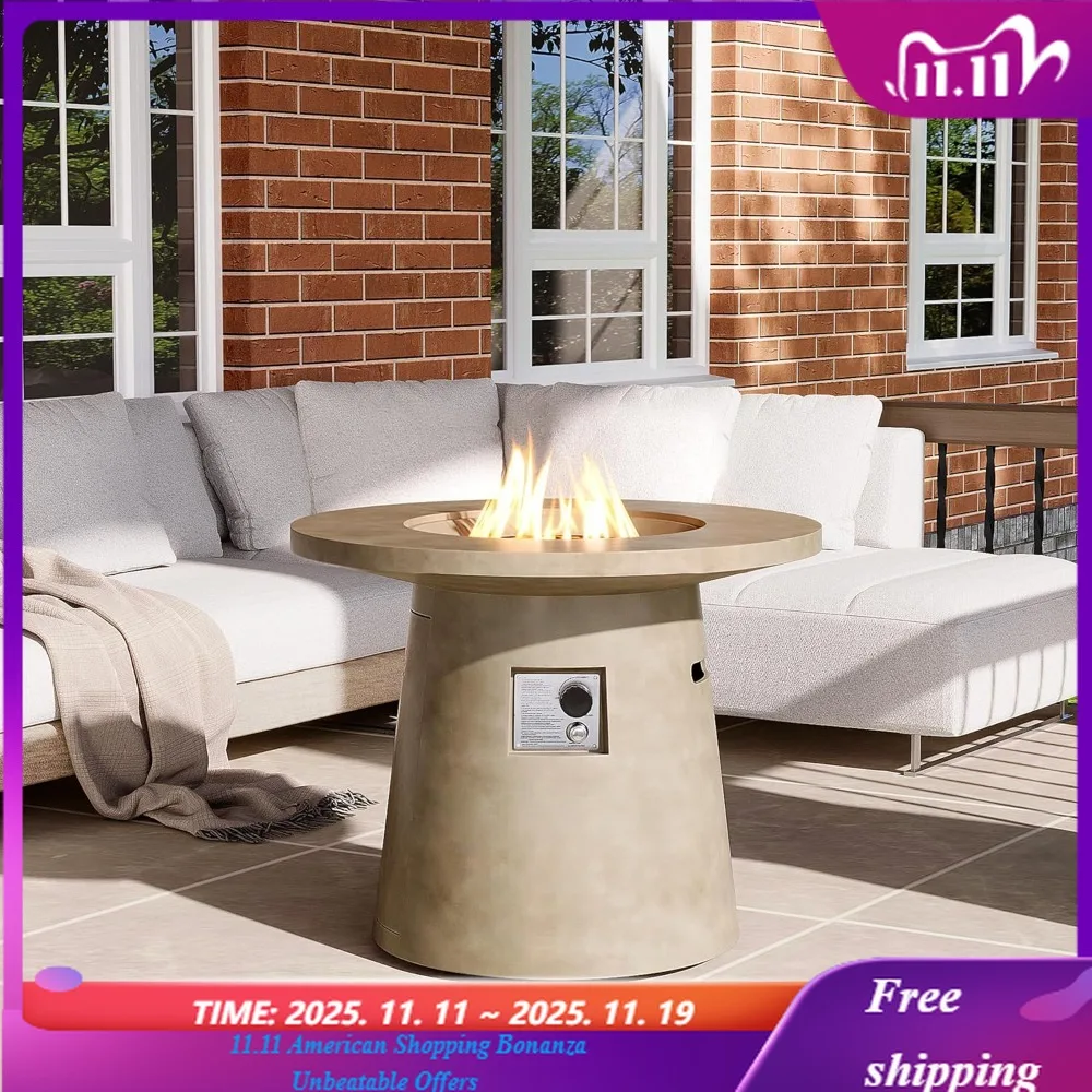 

31-inch round Outdoor Fire Pit Gray Propane Fire Table 40,000 BTU Gas Smokeless Patio Concrete Propane Fire Pit
