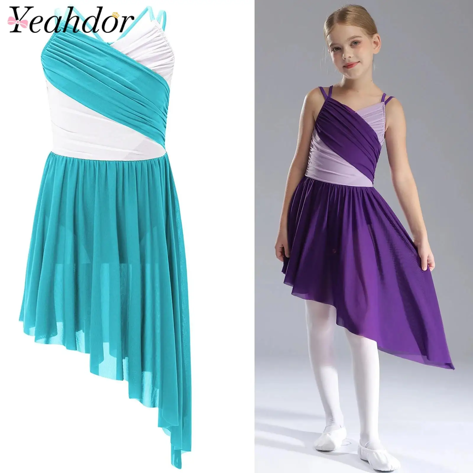 

Children's Mesh Leotard Dresses Lyrical Dance Dress Teens Ballet Costume Kids Ice Skating Skirted Ballroom Figure Skating Dress