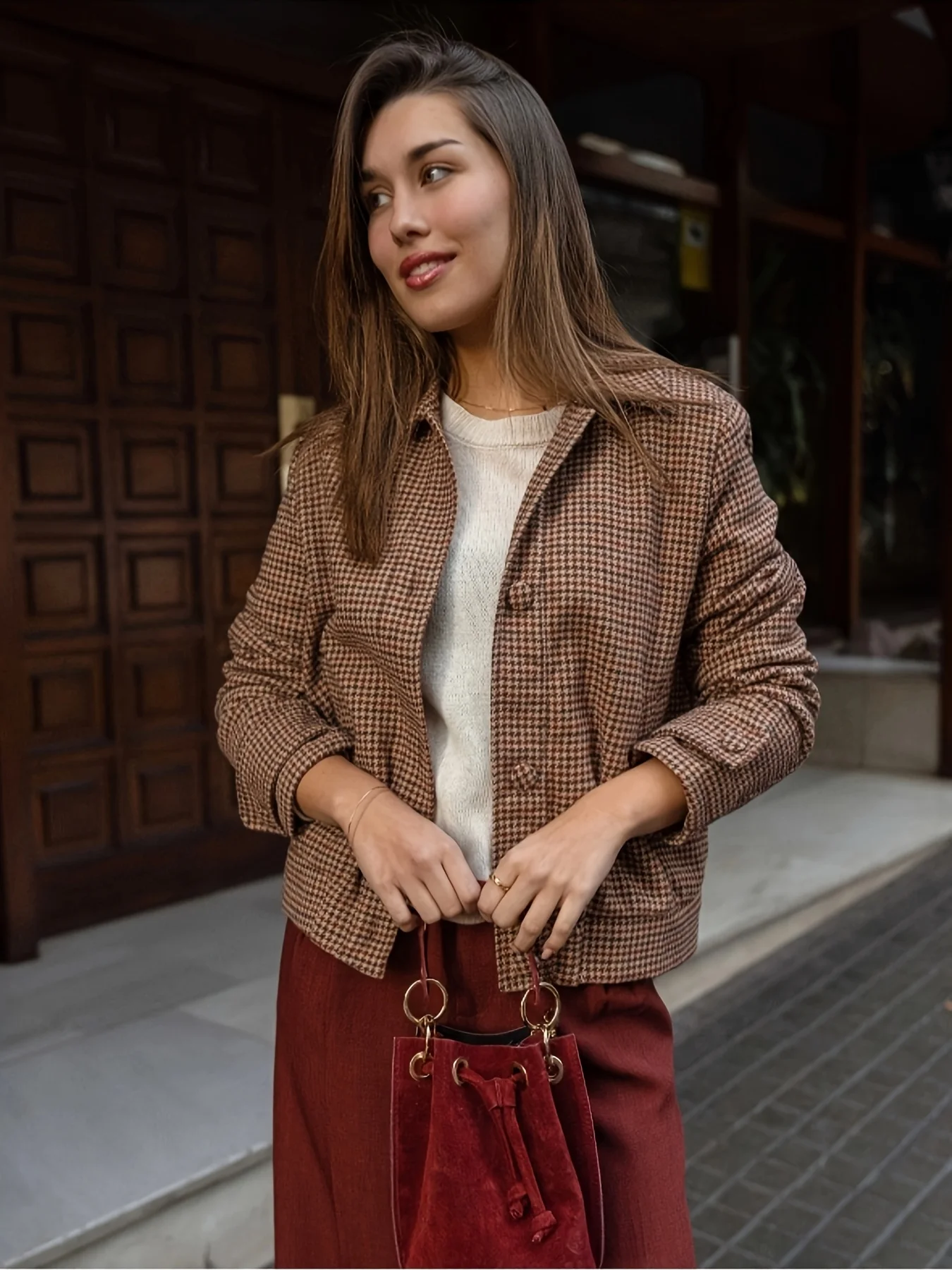 

New Arrival Plaid Short Coats for Woman Spring Autumn Woman Clothing Button Up Female Jacket Coat Outfits New In Outerwears